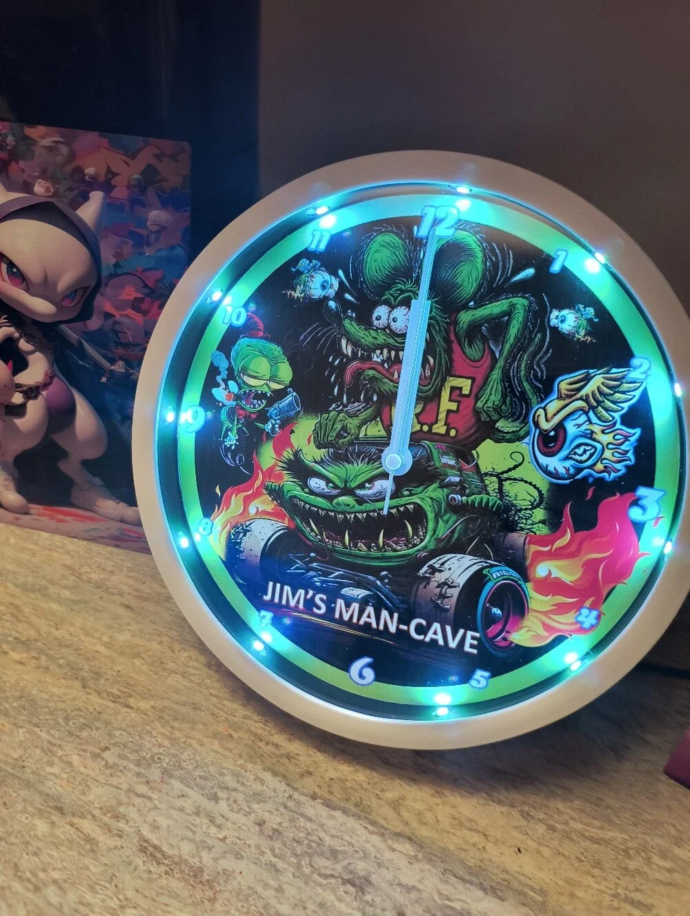 Neon Green Rat Fink Style LED Wall Clock - Jim's Man-Cave